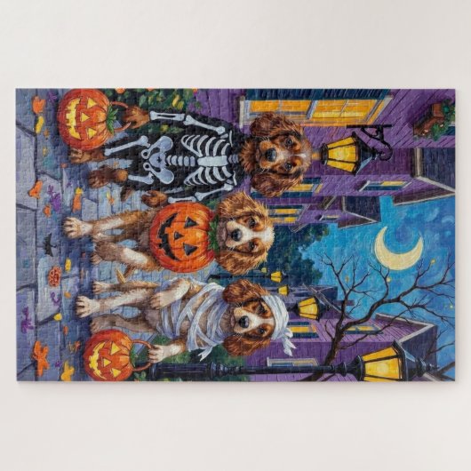 Cocker Spanierhunde Trick-or-Treating zu Halloween Puzzle (Horizontal)