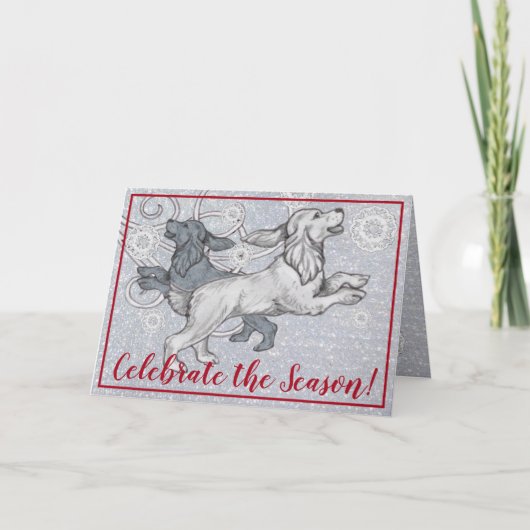 Cocker Spanierhunde, Weihnachtsschneeflocken Glitz Feiertagskarte (Vorderseite)