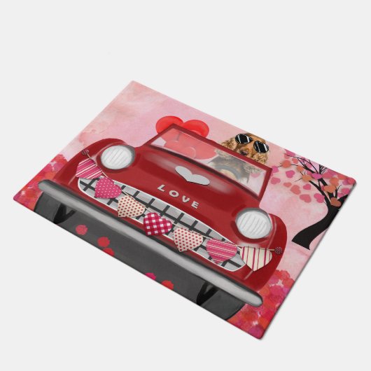 Cocker Spanierwagen mit Herz Valentins Fußmatte (Schrägansicht)