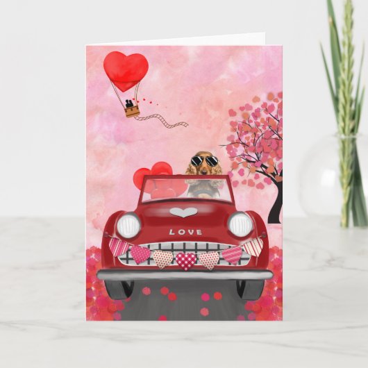 Cocker Spanierwagen mit Herz Valentins Karte (Vorderseite)