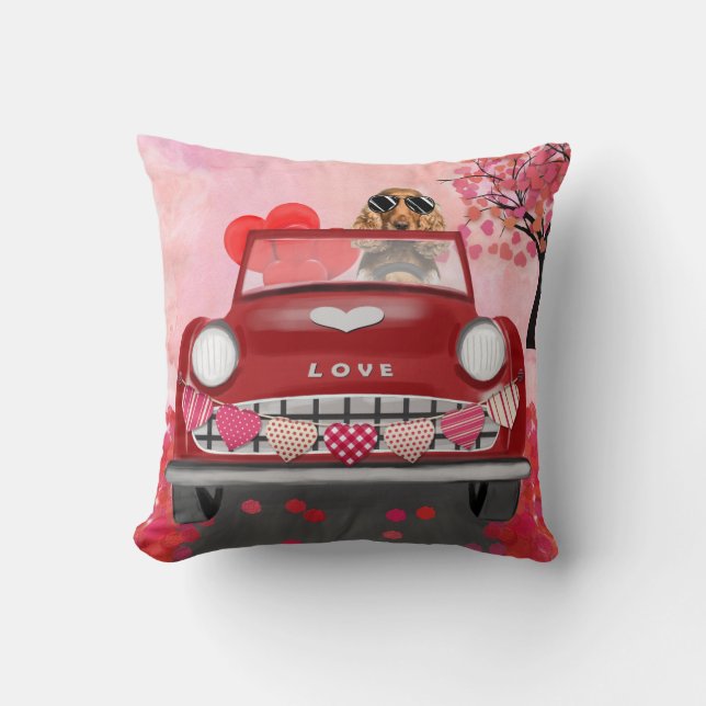 Cocker Spanierwagen mit Herz Valentins Kissen (Vorderseite)