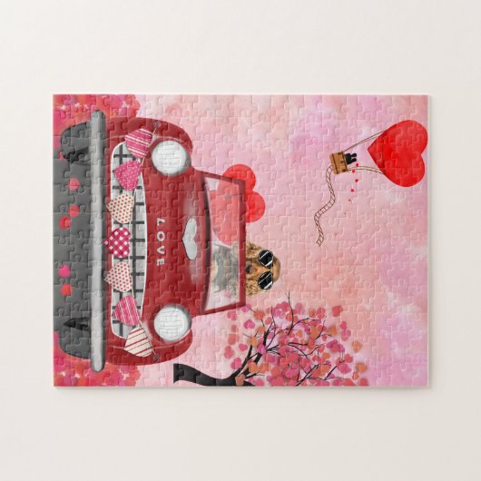 Cocker Spanierwagen mit Herz Valentins Puzzle (Horizontal)