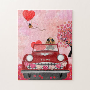 Cocker Spanierwagen mit Herz Valentins Puzzle