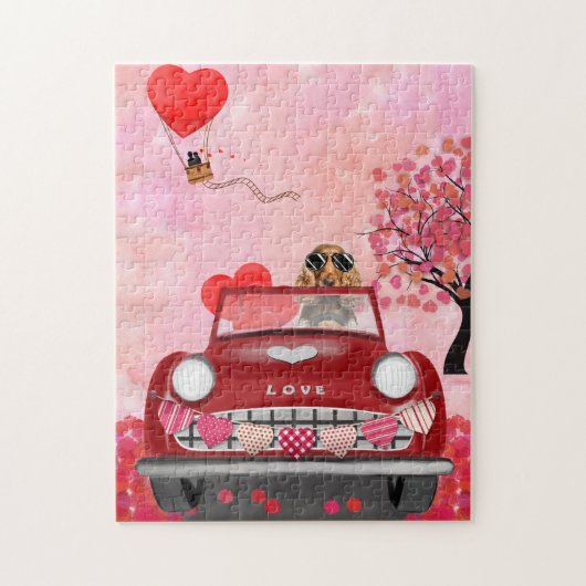 Cocker Spanierwagen mit Herz Valentins Puzzle (Vertikal)
