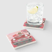 Cocker Spanierwagen mit Herz Valentins Steinuntersetzer (Seitenansicht)