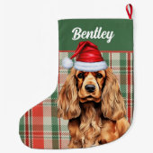 Cocker Spanisch Grün und Rot Kariert mit Hundename Großer Weihnachtsstrumpf (Rückseite)