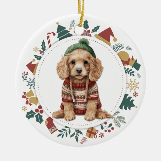 Cocker Spanisch im Winter Sweater Weihnachten Keramik Ornament (Vorne)