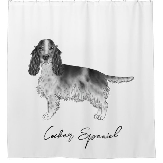 Cocker Spanisch in Schwarz, Weiß und Zoll Duschvorhang (Vorderseite)