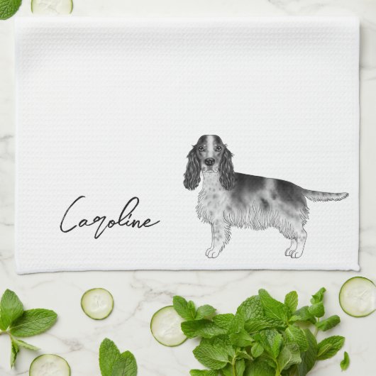 Cocker Spanisch in Schwarz, Weiß und Zoll Geschirrtuch (Gefaltet)