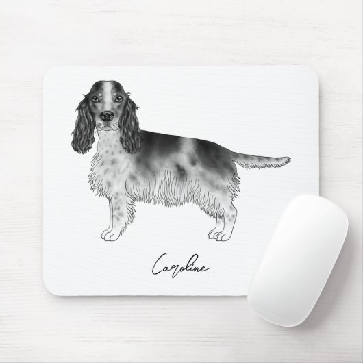Cocker Spanisch in Schwarz, Weiß und Zoll Mousepad (Mit Mouse)