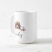 Cocker Spanisch mit Kaffee-Tasse, Hund mit Einstel Kaffeetasse (Vorderseite Links)