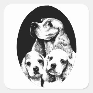 Cocker Spanische Mama und Hundekunst Quadratischer Aufkleber