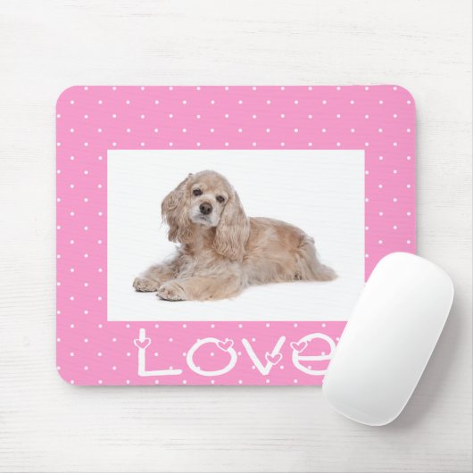 Cocker Spanische Welpe Liebe Pink Polka Dot Mousep Mousepad (Mit Mouse)