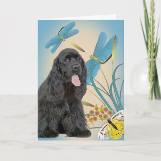 Cocker Spanischer Drachenfliegen und Schmetterling Karte (Vorderseite)