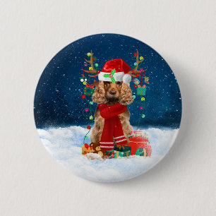 Cocker Spanischer Hund mit Weihnachtsgeschenken Button