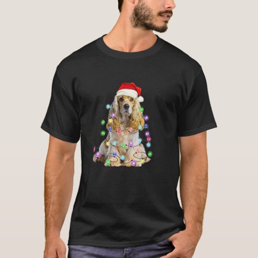 Cocker Spanischer Hund Weihnachtslicht Pajama Funn T-Shirt (Vorderseite)