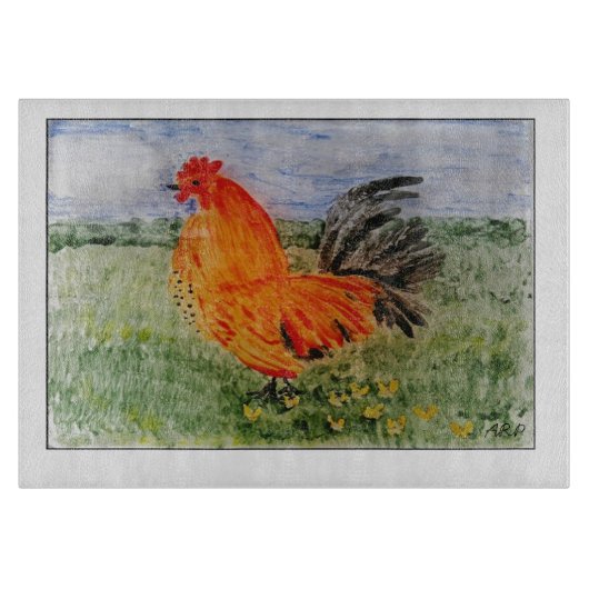 Cockerel Chicken Art Schneidebrett (Vorderseite)