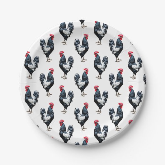 Cockerel Chicken Muster Design Pappteller (Vorderseite)