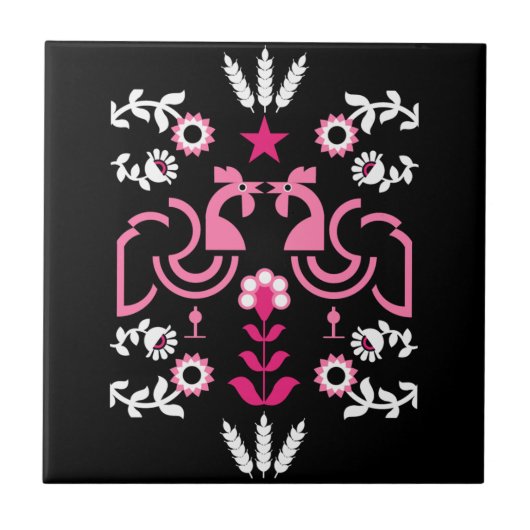 Cockerel Skandinavien Folklore Fliese (Vorderseite)