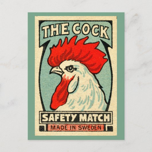 Cockerel vintage matchbox label Sweden Postkarte (Vorderseite)