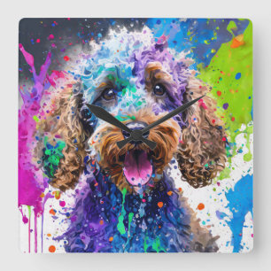 Cockerpoo Dog Quadratische Wanduhr