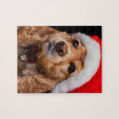Cockerspaniel-tragende Weihnachtsmannmütze Puzzle (Horizontal)
