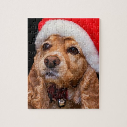 Cockerspaniel-tragende Weihnachtsmannmütze Puzzle (Vertikal)