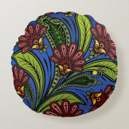 Cockscomb und BumbleBee Vibrant Blue, Green, Rose Rundes Kissen