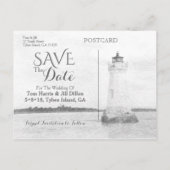 Cockspur Leuchtturm Wasserfarbe Save the Date Ankündigungspostkarte (Rückseite)