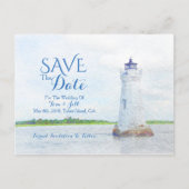 Cockspur Leuchtturm Wasserfarbe Save the Date Ankündigungspostkarte (Vorderseite)