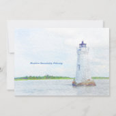 Cockspur Leuchtturm Wasserfarbener Hochzeitsempfan Einladung (Rückseite)