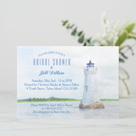 Cockspur Leuchtturm Wasserfarbenes Brautparty Einladung (Stehend Vorderseite)