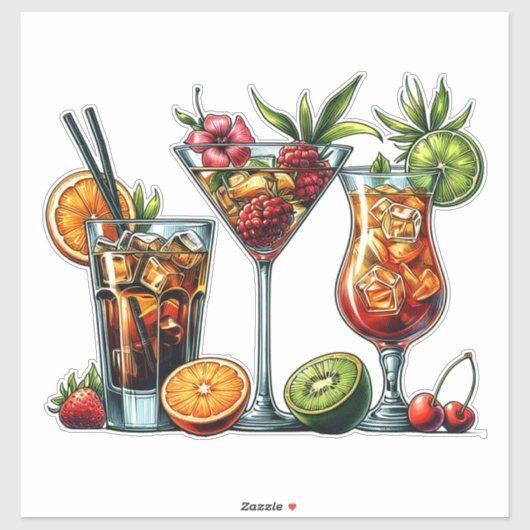 Cocktail alkoholische Getränke farbige Kunstdarste Aufkleber (Blatt)