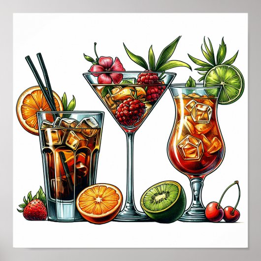 Cocktail alkoholische Getränke farbige Kunstdarste Poster (Vorne)
