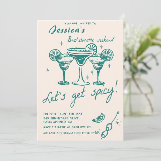 Cocktail Bachelorette Wochenende Party Einladung (Stehend Vorderseite)