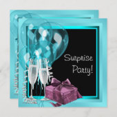 Cocktail Balloon Aquamarin Blue Überraschung Gebur Einladung (Vorne/Hinten)
