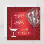 Cocktail Balloons Rote Überraschung Geburtstagspar Einladung (Rückseite)