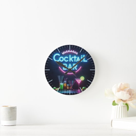 Cocktail Bar Clock Neon Personalisiert Mancave Den Runde Wanduhr (Zuhause)