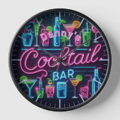 Cocktail Bar Clock Neon Personalisiert Mancave Den Uhr (Vorderseite)