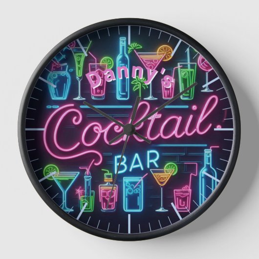 Cocktail Bar Clock Neon Personalisiert Mancave Den Uhr (Vorderseite)