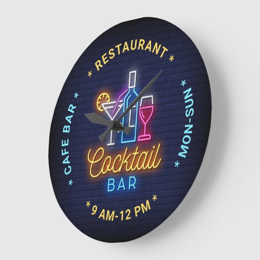 Cocktail Bar Neon Look Illustration, Custom Text L Große Wanduhr (Winkel)