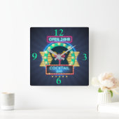Cocktail Bar Neonsign Square Wall Clock Quadratische Wanduhr (Zuhause)
