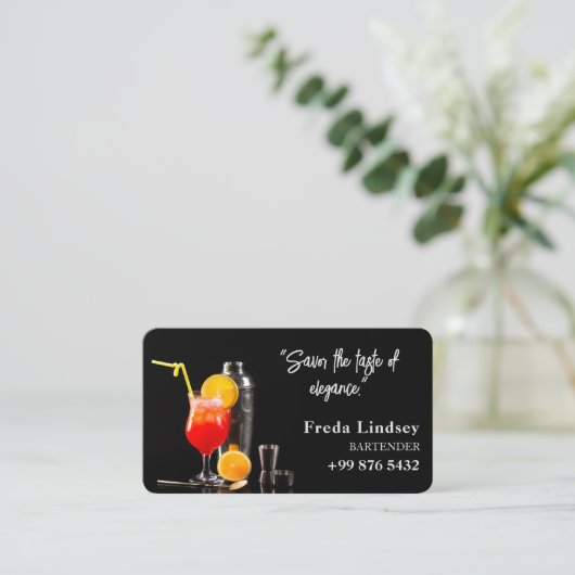 Cocktail Barkeeper Beruflich | Moderner Schwarzer Visitenkarte (Stehend Vorderseite)