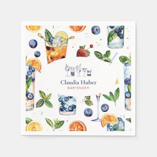 Cocktail Barkeeper Beruflich | Weißes Blau Serviette (Vorderseite)