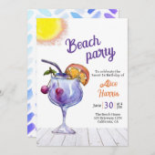 Cocktail Beach Party süß 16 Einladung (Vorne/Hinten)