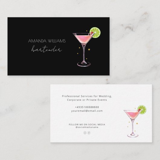 Cocktail Beruflich Barkeeper Visitenkarte (Vorne/Hinten)
