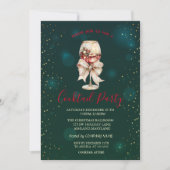 Cocktail Bow Stars Green Christmas Party Einladung (Vorderseite)