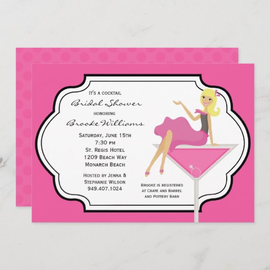 Cocktail-Brautparty-Einladung Einladung (Vorne/Hinten)
