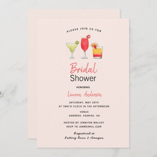 Cocktail-Brautparty pink Ankündigung (Vorne/Hinten)