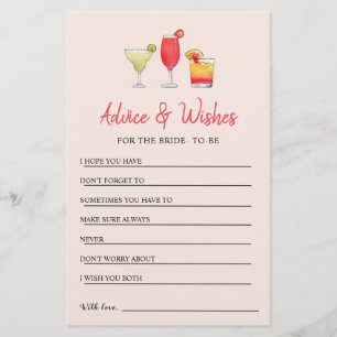 Cocktail-Brautparty-Ratschläge & Wünsche Karte